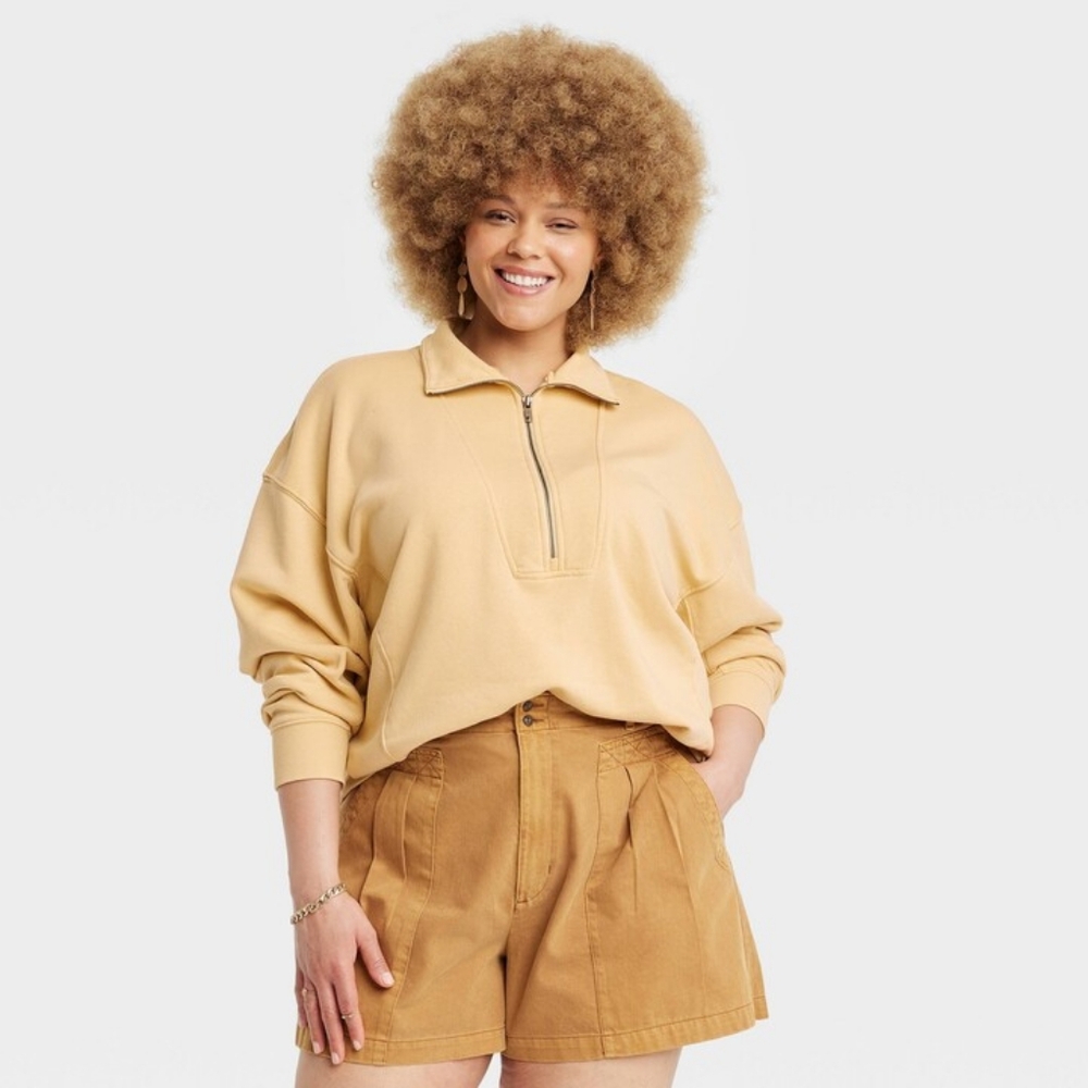 Universal Thread Women's French Terry Quarter Zip Sweatshirt Yellow